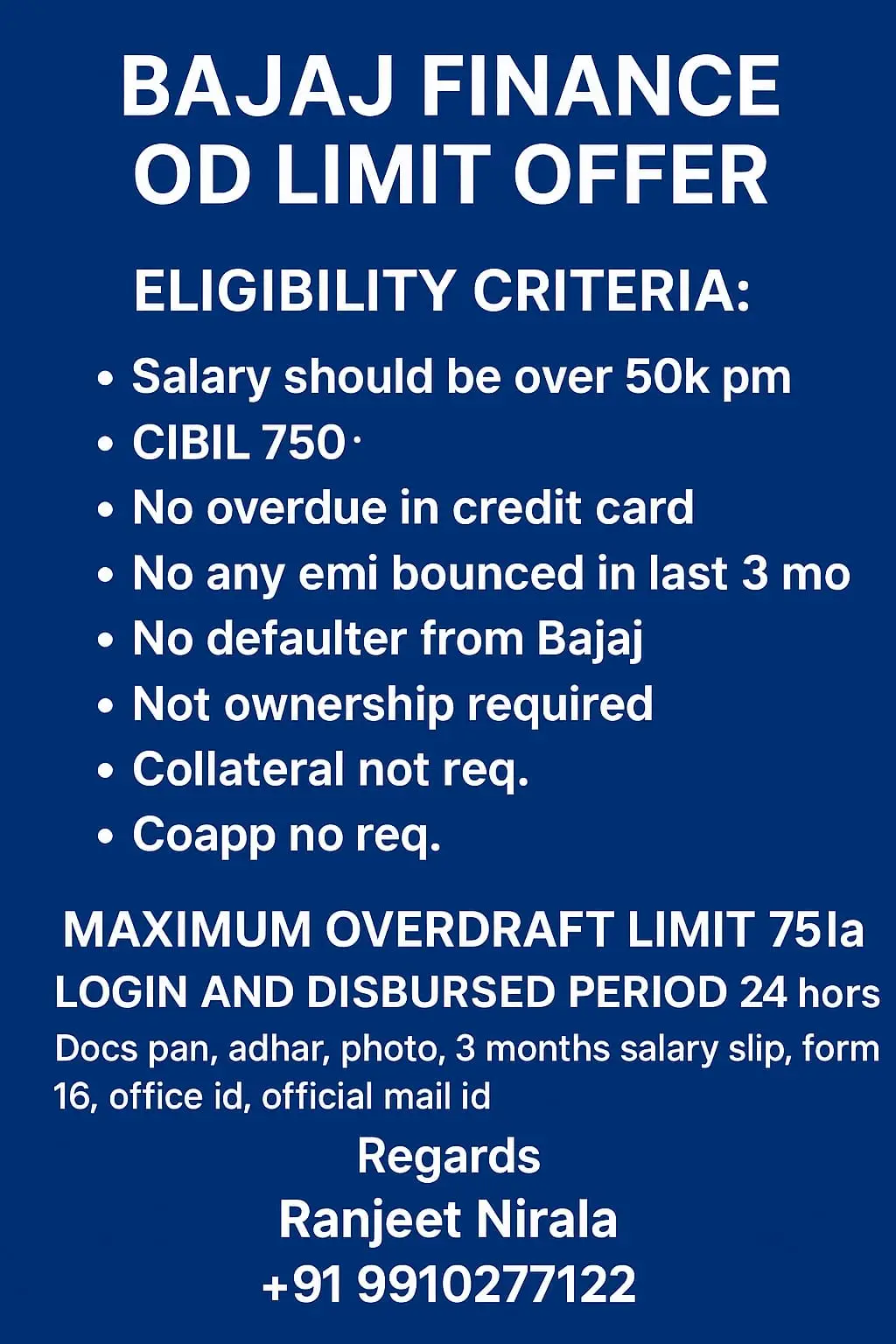 bajaj finance od limit offers