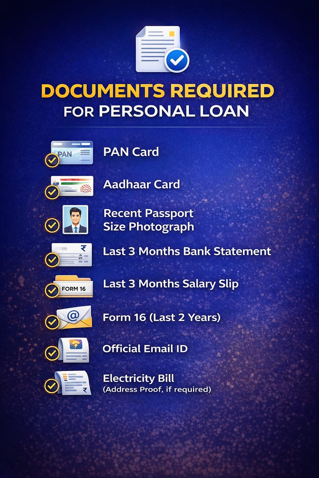 personal loan list of documents