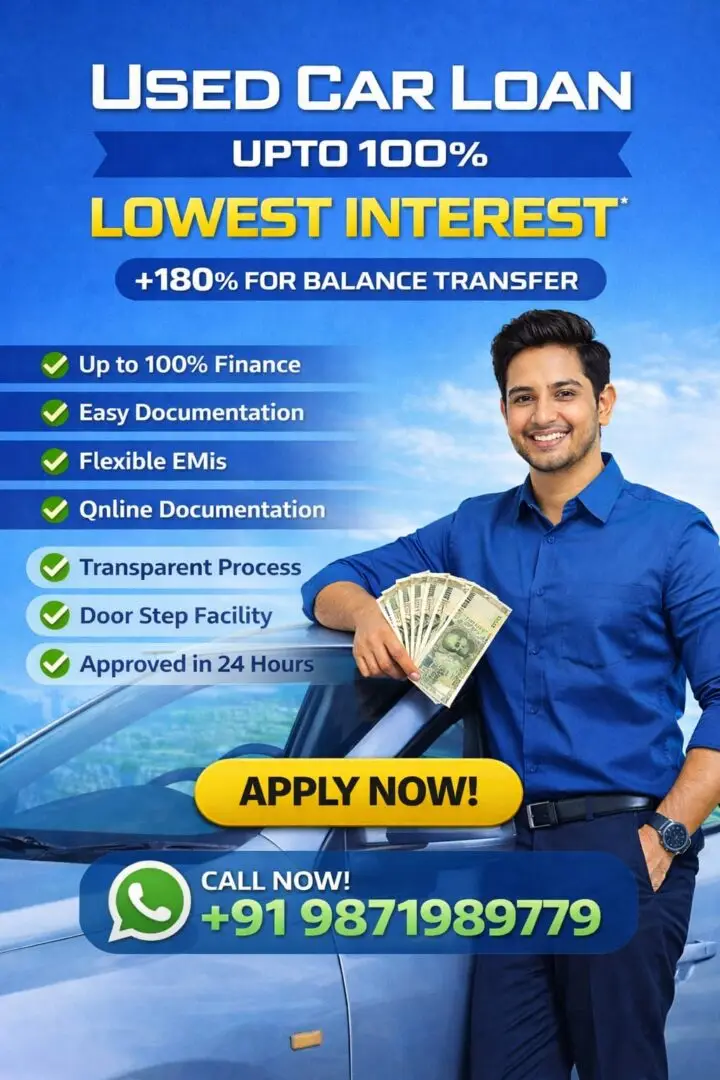 used car loan upto 100% lowest interest rate